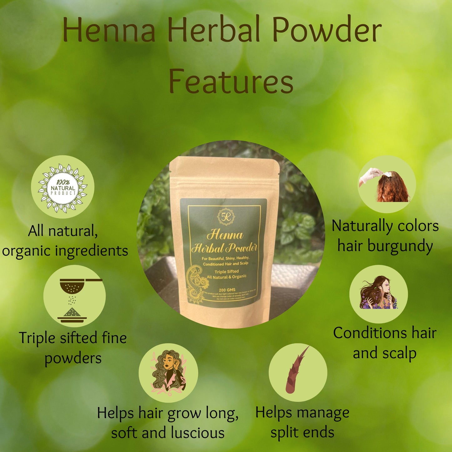 Natural Henna Herbal Hair Powder, Chemical-Free Organic Henna